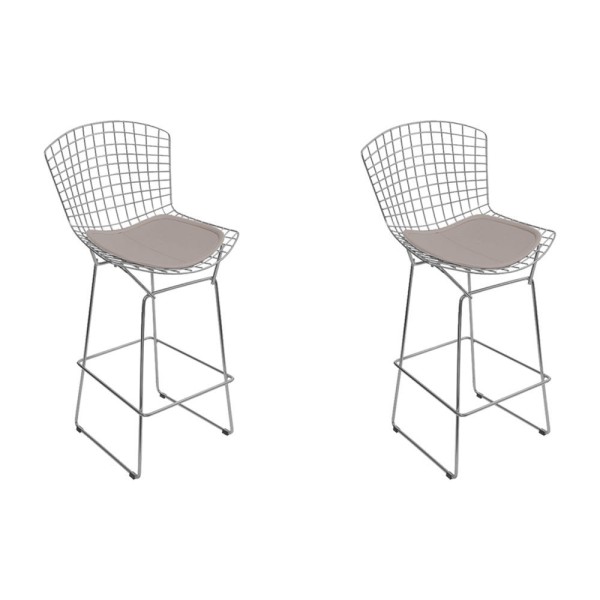 Kit 2 Banquetas Bistrô Bertoia Cromada D70 Com Assento Sintético Bege Cor Cinza