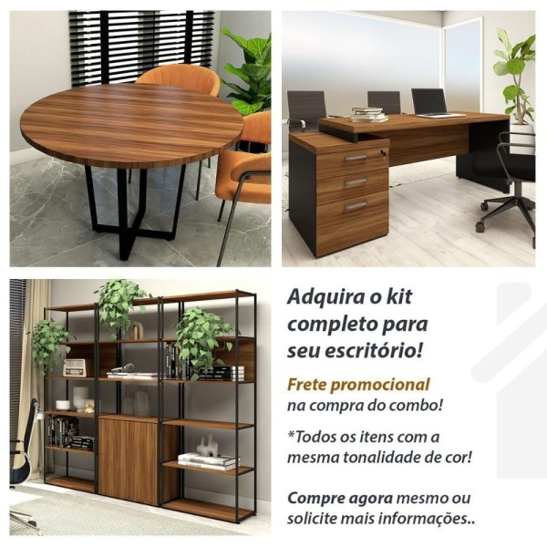 Encontraproduto.com.br - Mesa Para Estudos E Escritório Tampo 40mm 90cm Pés Painel nogal Com Preto Nogal Com Preto