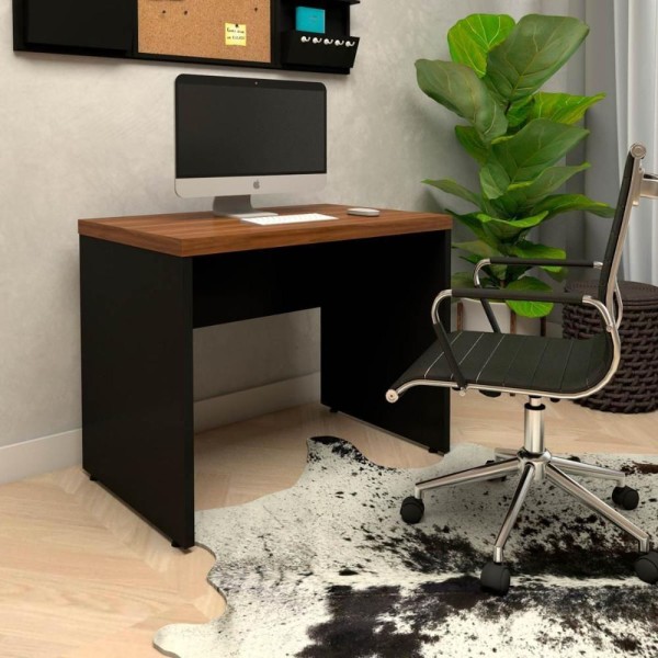 Encontraproduto.com.br - Mesa Para Estudos E Escritório Tampo 40mm 90cm Pés Painel nogal Com Preto Nogal Com Preto