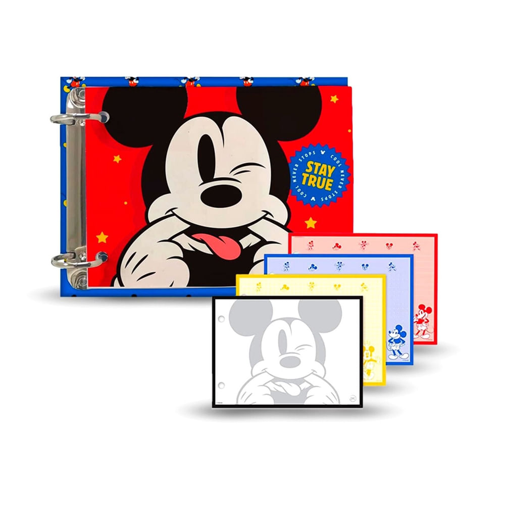 Encontraproduto.com.br - Kit Caderno Inteligente Tira Põe Mini Fichário Estojo Mickey