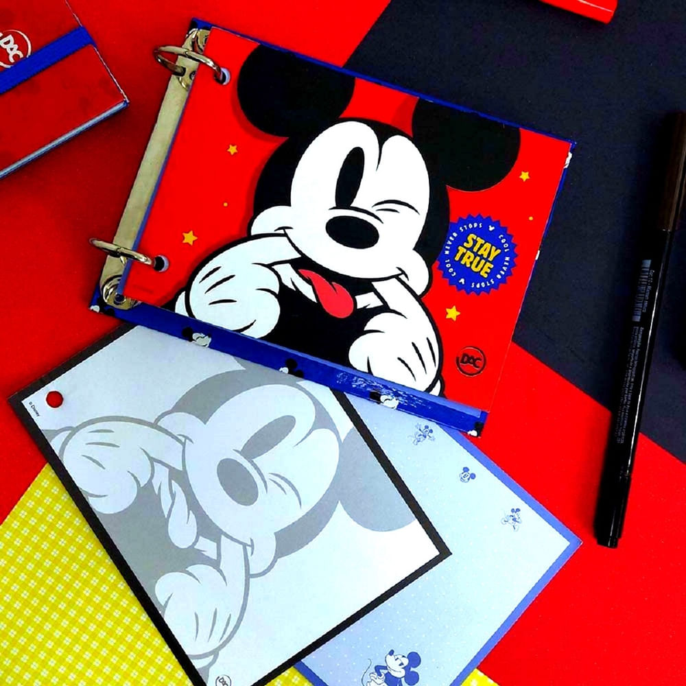 Encontraproduto.com.br - Kit Caderno Inteligente Tira Põe Mini Fichário Estojo Mickey