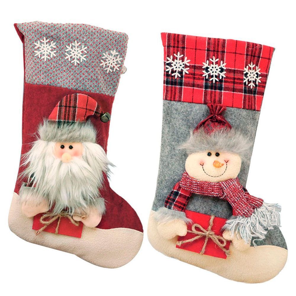Encontraproduto.com.br - Par De Botas Meia Decoração Enfeite Natal Boneco Neve Papai Noel