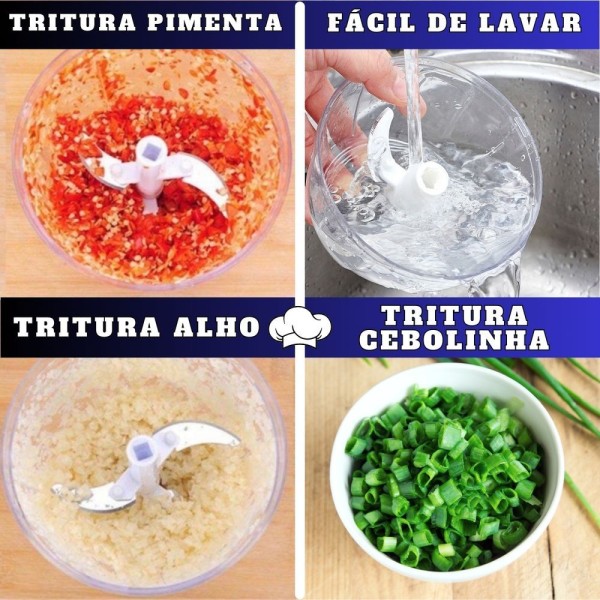 Encontraproduto.com.br - Mini Triturador De Cordinha Para Picar Cebolinha Alho Vinagrete Com Duas Lâminas De Inox Picador