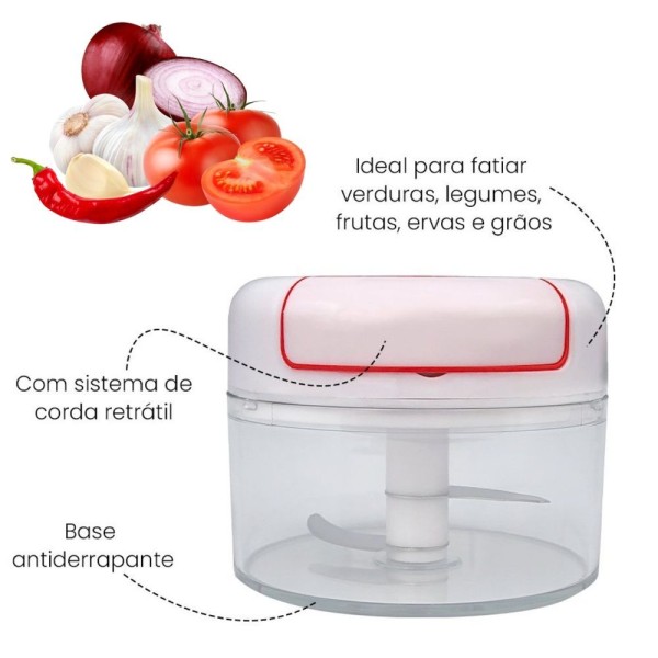 Encontraproduto.com.br - Mini Triturador De Cordinha Para Picar Cebolinha Alho Vinagrete Com Duas Lâminas De Inox Picador