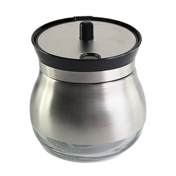 Encontraproduto.com.br - Açucareiro De Inox Com Colher Pote De Açucar E Fundo De Vidro