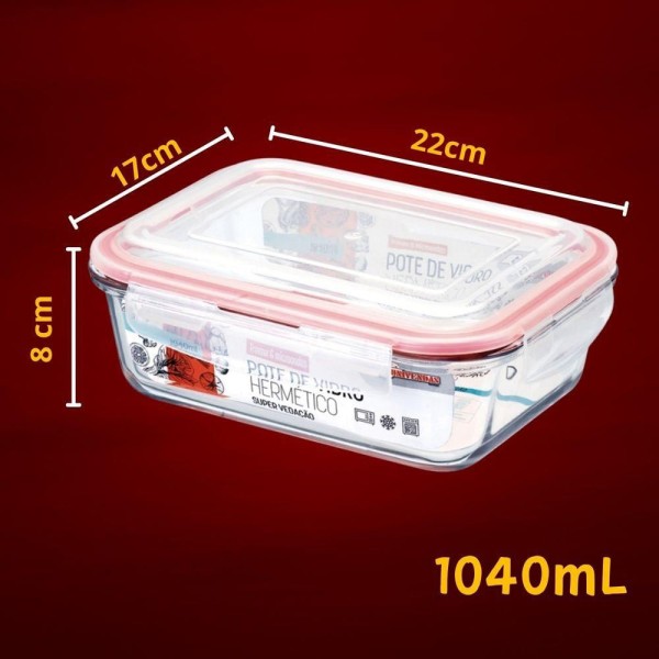 Encontraproduto.com.br - Vasilha De Vidro Hermético Marmita Com Tampa 1040ml Mantimentos Para Microondas Freezer Congelador Geladeira Comida Pote