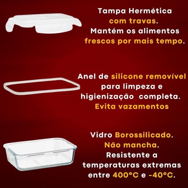 Encontraproduto.com.br - Vasilha De Vidro Hermético Marmita Com Tampa 1040ml Mantimentos Para Microondas Freezer Congelador Geladeira Comida Pote