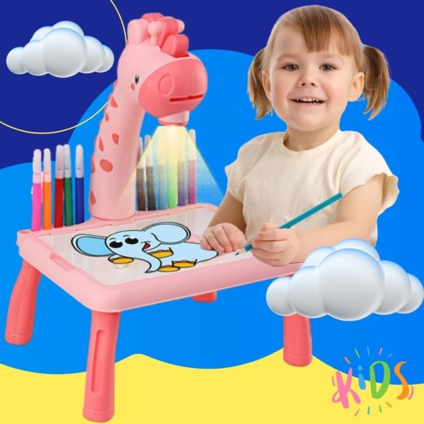 Encontraproduto.com.br - Lousa Infantil Girafinha Rosa Mesinha Com Projetor Educativo