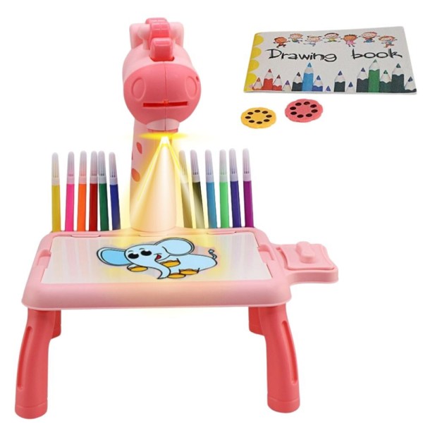 Mesinha Rosa Infantil Com Projetor Criatividade Para Crianças