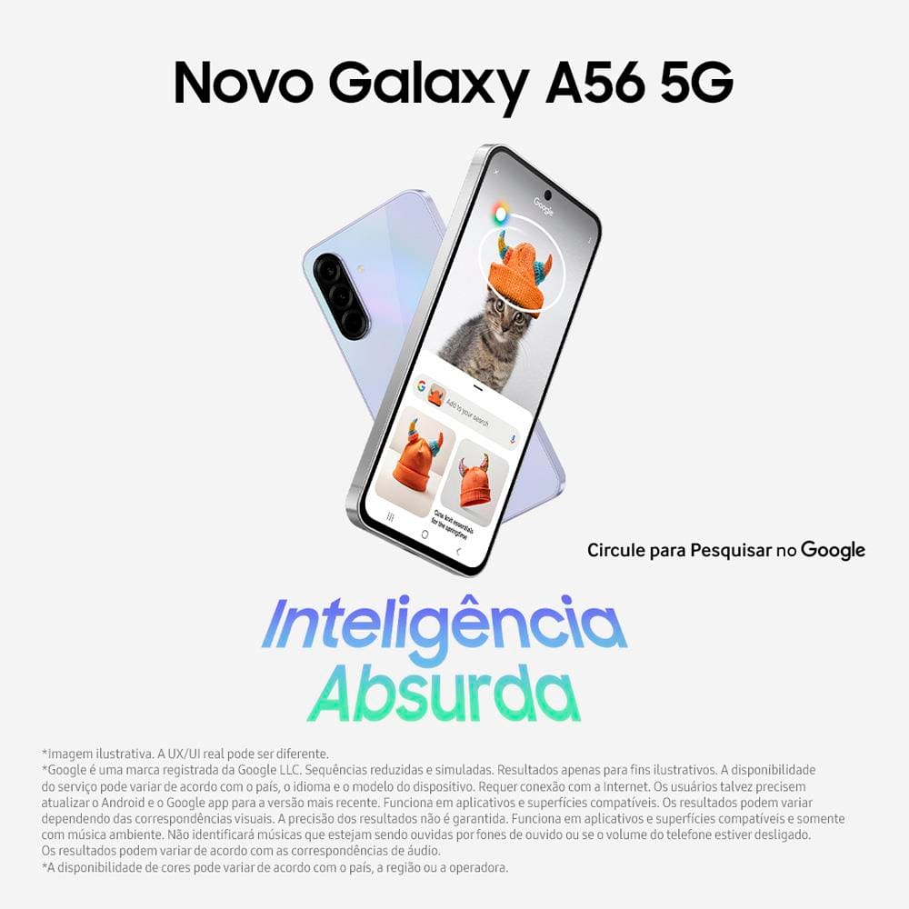 Smartphone Samsung Galaxy A56 5G Preto 128GB, 8GB RAM, Câmera Tripla até 50MP, Tela Super AMOLED 6.7