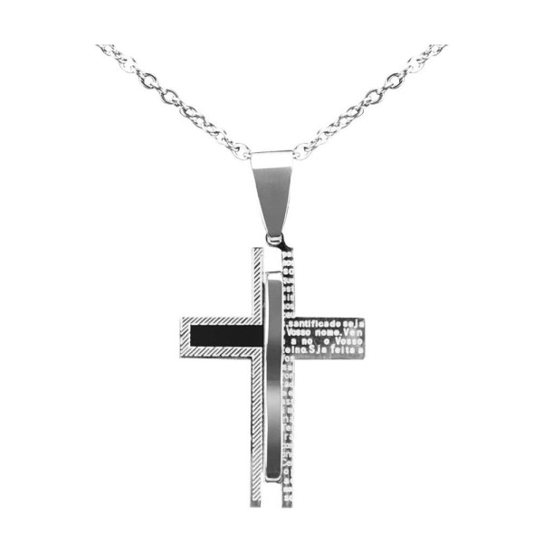 Encontraproduto.com.br - Corrente Prata Aço Original Casual +pingente Cruz Pai Nosso