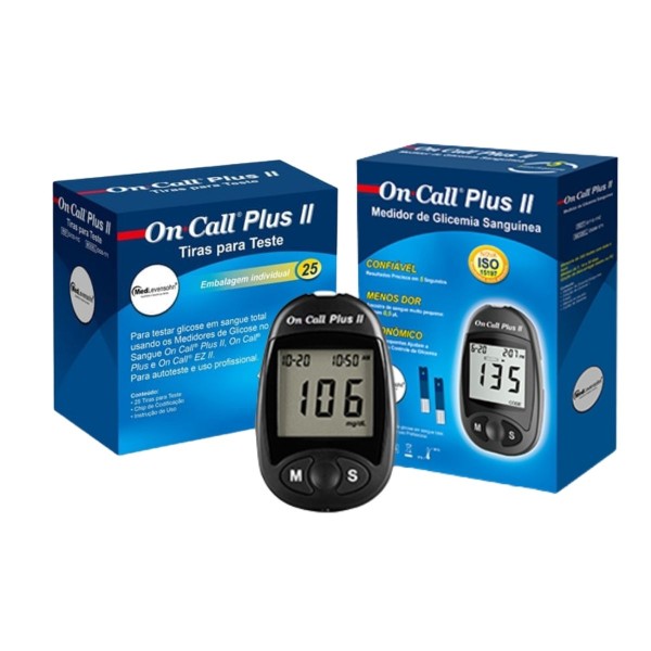 Encontraproduto.com.br - 25 Tiras Individuais + Monitor de Glicose On Call Plus II