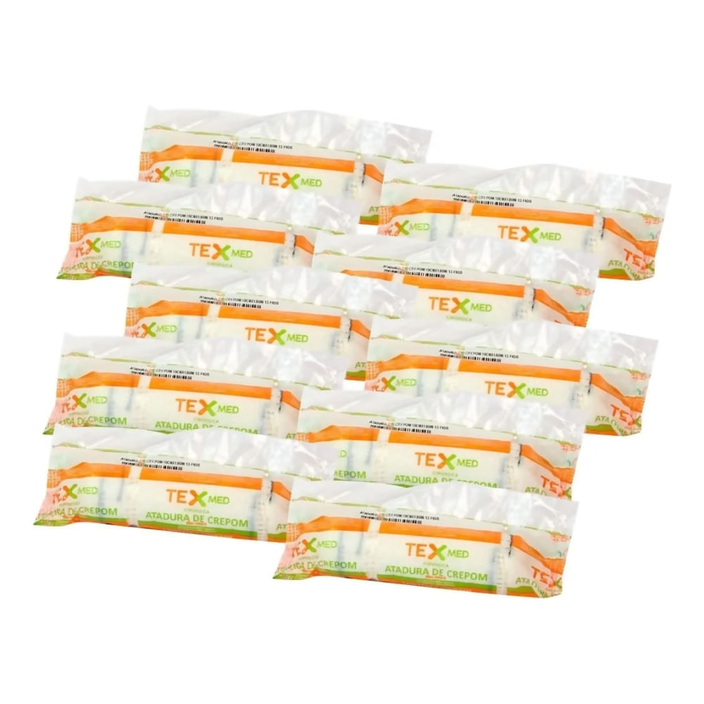 Encontraproduto.com.br - Kit 10 Rolos Atadura Crepom Não Estéril 0,8cmx1,80m TexMed