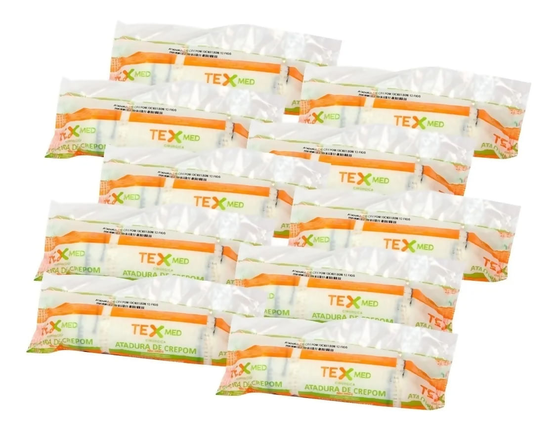 Encontraproduto.com.br - Kit 10 Rolos Atadura Crepom Não Estéril 20cmx1,80m TexMed