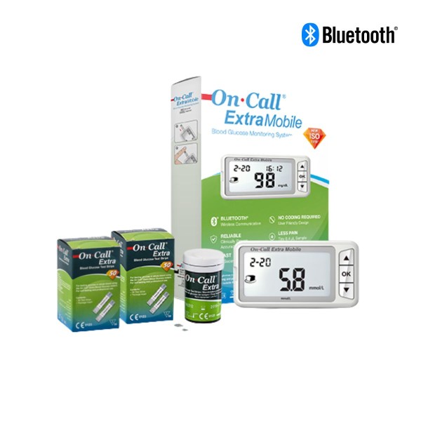 Encontraproduto.com.br - Monitor de Glicose Bluetooth + 100 Tiras OnCall Extra Mobile