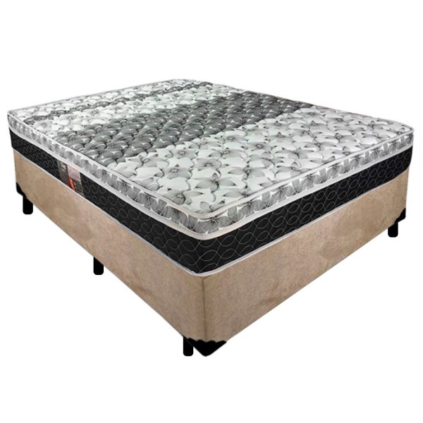Encontraproduto.com.br - Cama Box Casal Suede + Colchão De Molas - Castor - Class Tecnopedic One Face 138x188x65cm Cor:bege