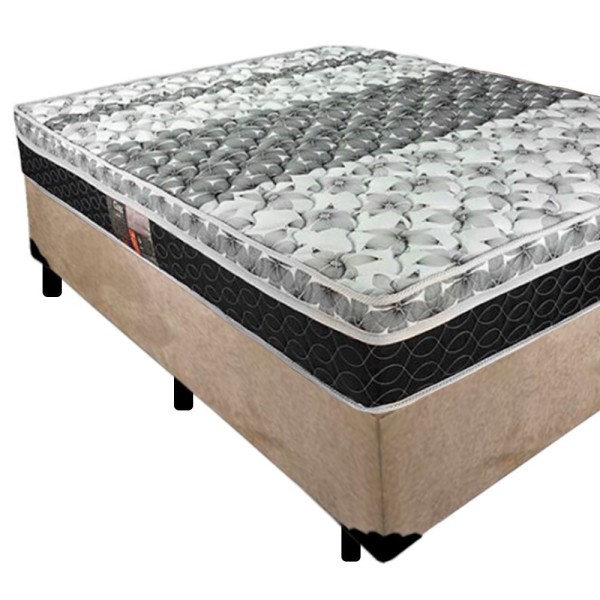 Encontraproduto.com.br - Cama Box Casal Suede + Colchão De Molas - Castor - Class Tecnopedic One Face 138x188x65cm Cor:bege