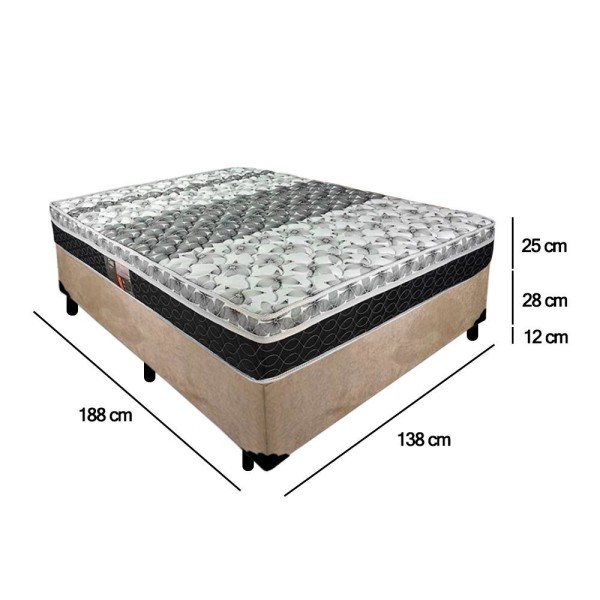 Encontraproduto.com.br - Cama Box Casal Suede + Colchão De Molas - Castor - Class Tecnopedic One Face 138x188x65cm Cor:bege