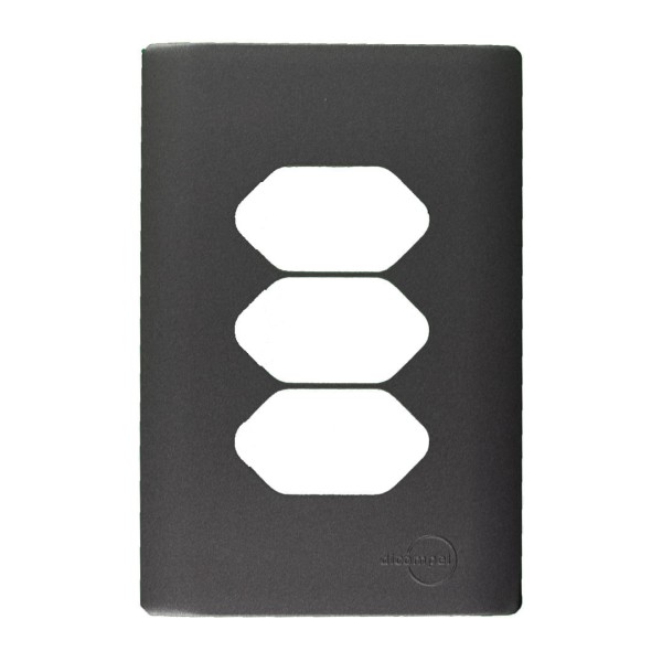 Placa 4X2 Para 3 Tomadas Com Suportes Preto Grafite Novara DC-1600/149 Dicompel