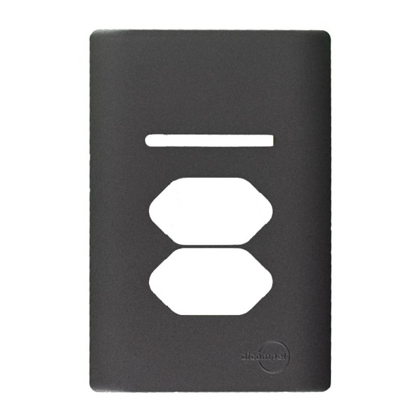Placa 4x2 1 Interruptor E 2 Tomadas Com Suporte Preto Graf Novara Dicompel