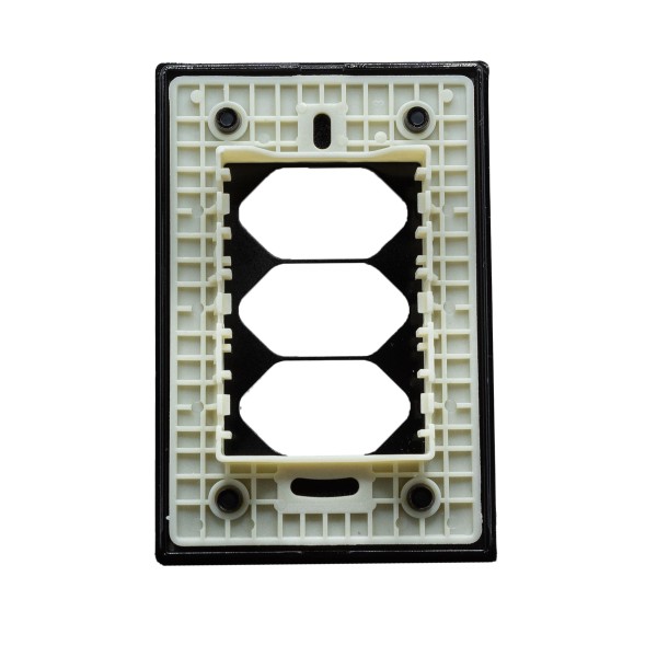 Encontraproduto.com.br - Placa 4X2 Para 3 Tomadas Universais 2P + T Com Suporte Preto Brilhante Novara PB-1700/149 Dicompel