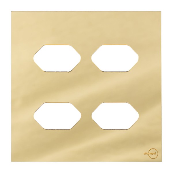 Encontraproduto.com.br - Placa 4X4 Para 4 Tomadas Com Suporte Dourada Novara Glass GD-40000/41 Dicompel