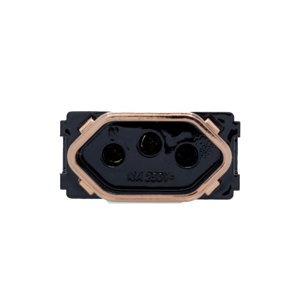 Encontraproduto.com.br - Módulo 1 Tomada 2P + T 10A Preto Brilhante Ouro Rosé Novara PB-1700/286 Dicompel