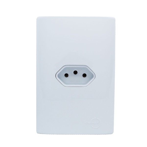 Tomada 2P+T 10A-250V Dc-1100/29 Branco Com Placa Branco Novara Dicompel