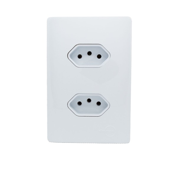 Encontraproduto.com.br - Conjunto Montado Tomada Dupla 2P+T 10A-250V Dc-1100/32 Branco Com Placa Branco Novara Dicompel