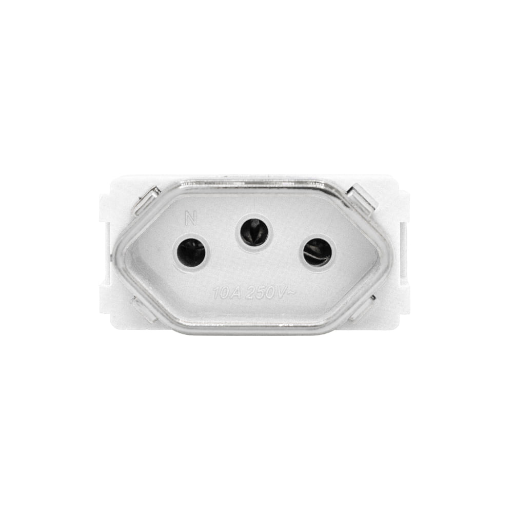 Encontraproduto.com.br - Tomada 2P+T 10A-250V Dc-1200/38 Branco/Cromado 1 Módulo Novara Dicompel