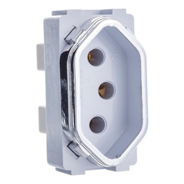 Encontraproduto.com.br - Tomada 2P+T 20A-250V Dc-1200/39 Branco/Cromado 1 Módulo Novara Dicompel