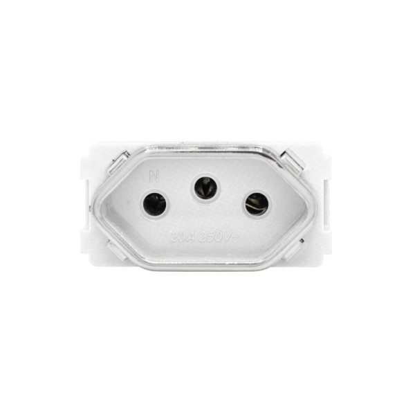 Encontraproduto.com.br - Tomada 2P+T 20A-250V Dc-1200/39 Branco/Cromado 1 Módulo Novara Dicompel