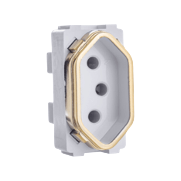 Tomada 2P+T 10A-250V Dc-1200/164 Branco/Gold 1 Módulo Novara Dicompel