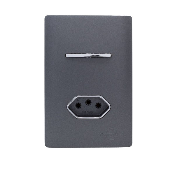 Encontraproduto.com.br - Conjunto Montado 4X2 Para 1 Interruptor Simples + 1 Tomada 10A Preto Grafite Cromado Novara DC-1600/19 Dicompel
