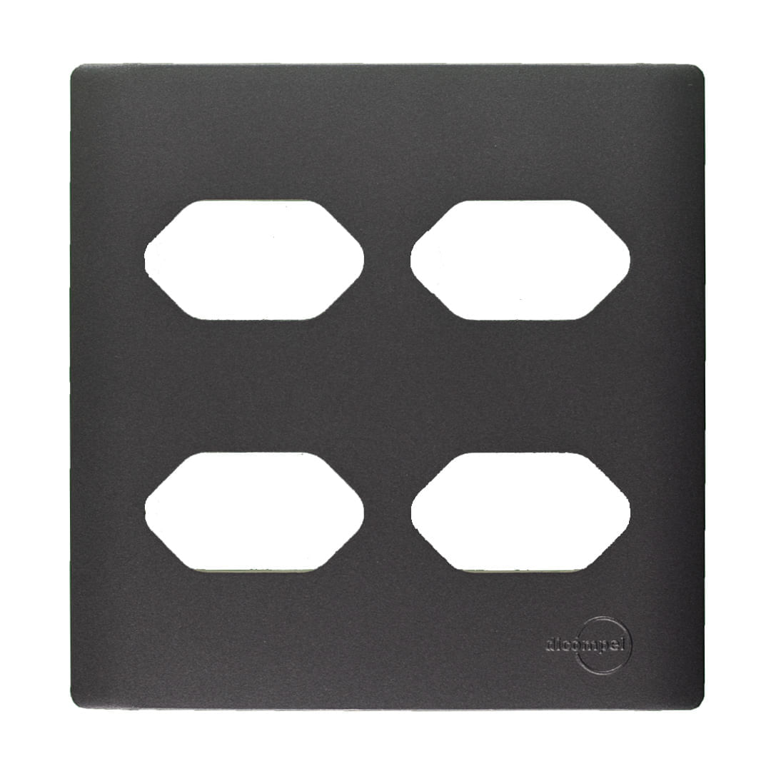 Encontraproduto.com.br - Placa 4X4 Para 4 Tomadas Com Suporte Preto Grafite Novara DC-1600/59 Dicompel