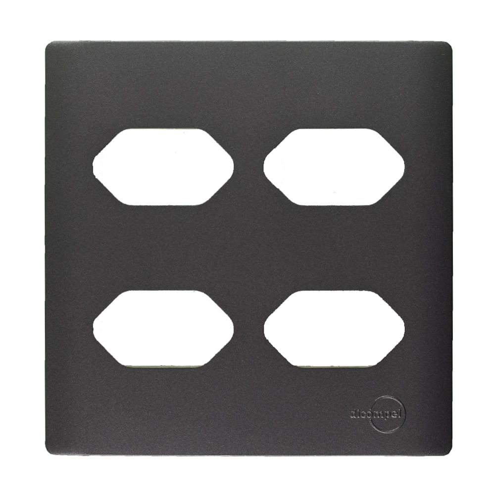 Encontraproduto.com.br - Placa 4X4 Para 4 Tomadas Com Suporte Preto Grafite Novara DC-1600/59 Dicompel