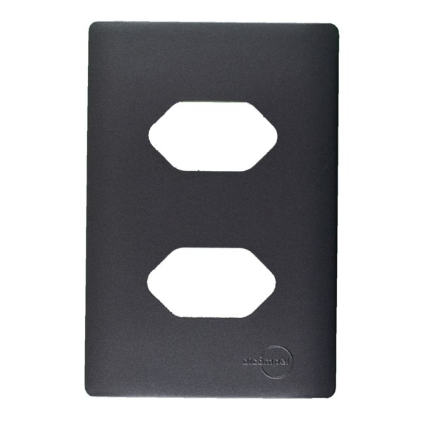 Encontraproduto.com.br - Placa 4x2 Para Tomada Dupla Preta Com Suporte Dicompel