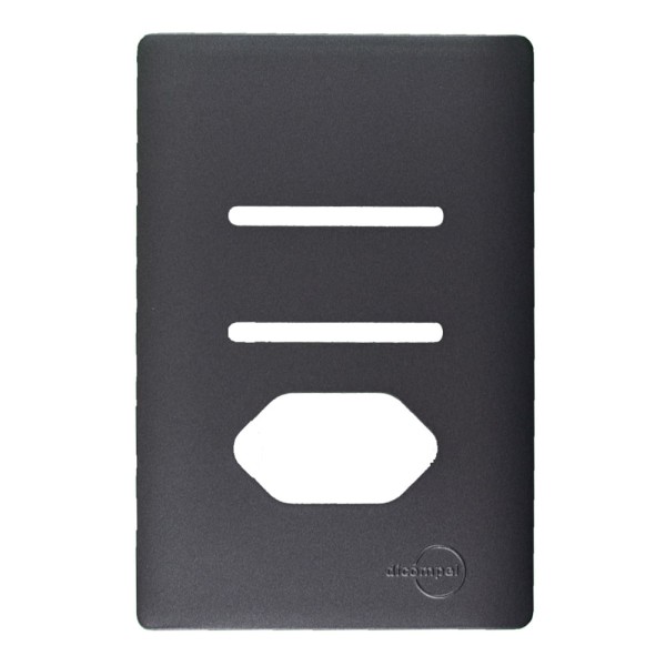 Placa 4x2 2 Interruptores E 1 Tomada Com Suporte Preto Novara Dicompel
