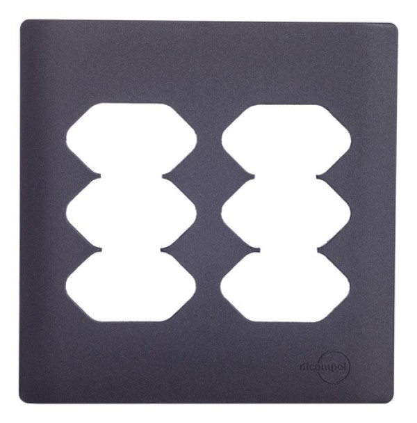Encontraproduto.com.br - Placa 4X4 Para 6 Tomadas Com Suporte Preto Grafite Novara DC-1600/106 Dicompel