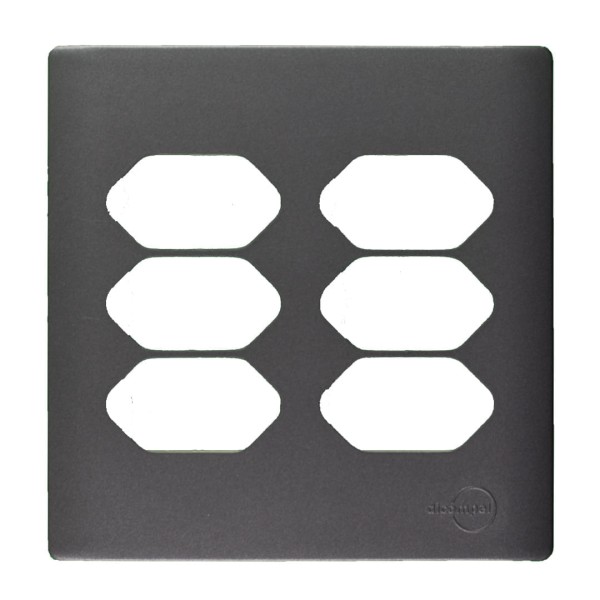 Encontraproduto.com.br - Placa 4X4 Para 6 Tomadas Com Suporte Preto Grafite Novara DC-1600/106 Dicompel