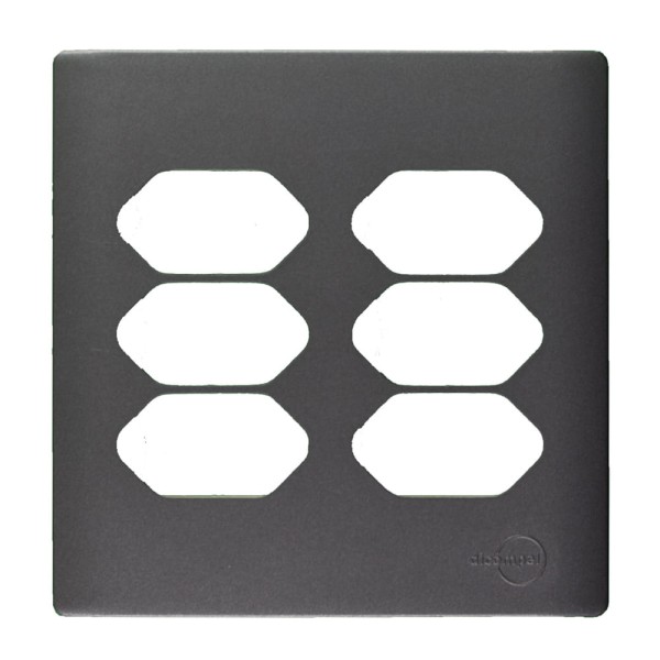 Encontraproduto.com.br - Placa 4X4 Para 6 Tomadas Com Suporte Preto Grafite Novara DC-1600/106 Dicompel
