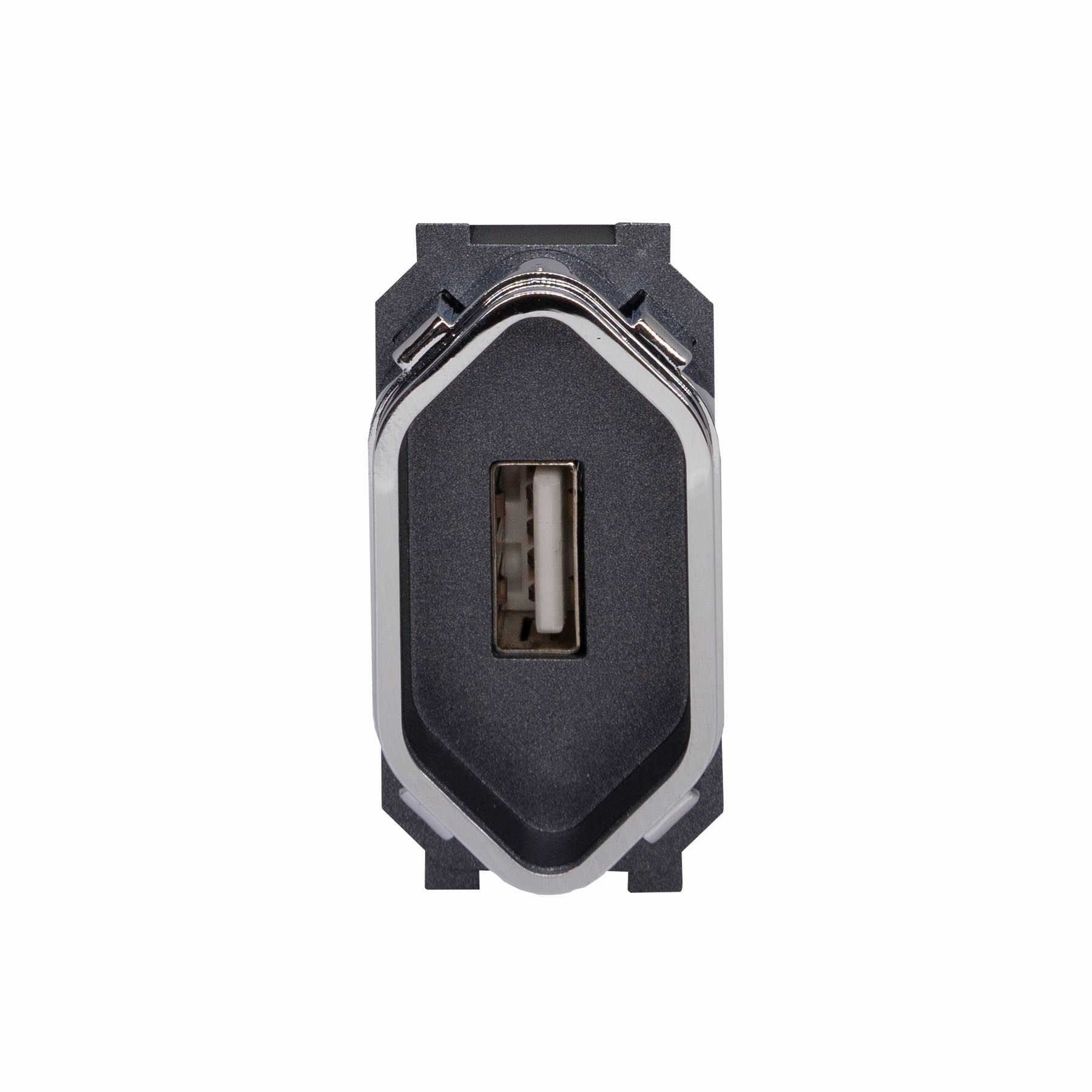 Encontraproduto.com.br - Módulo 1 Tomada Usb 2A Preto Grafite Cromado Novara DC-1600/148 Dicompel