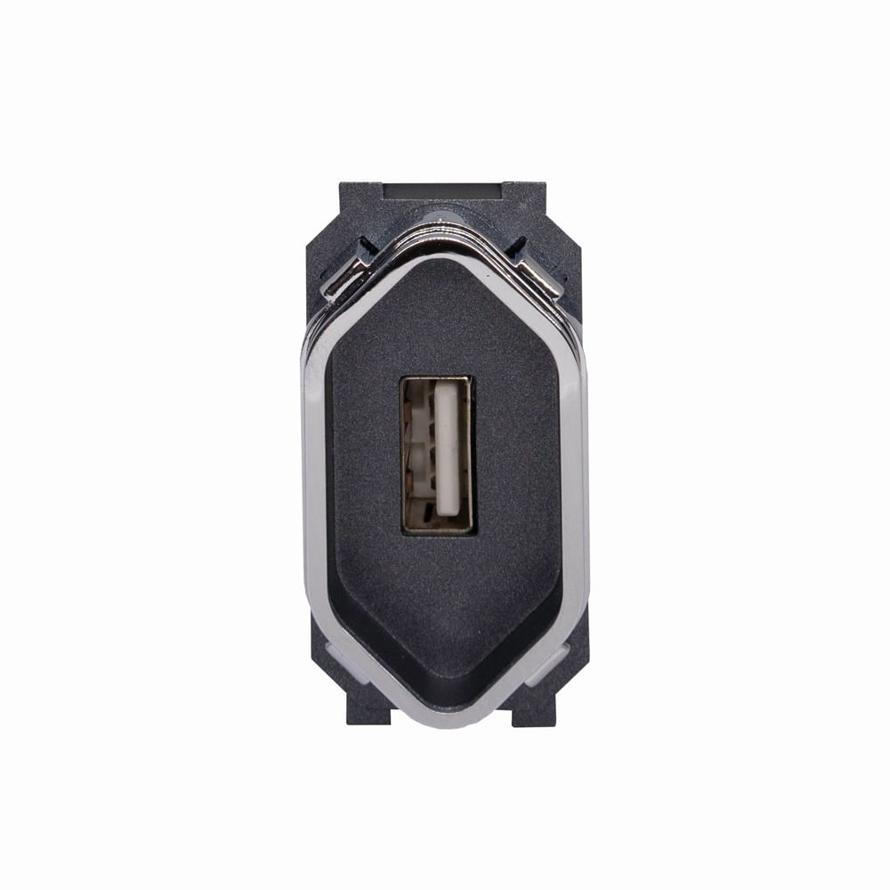 Encontraproduto.com.br - Módulo 1 Tomada Usb 2A Preto Grafite Cromado Novara DC-1600/148 Dicompel