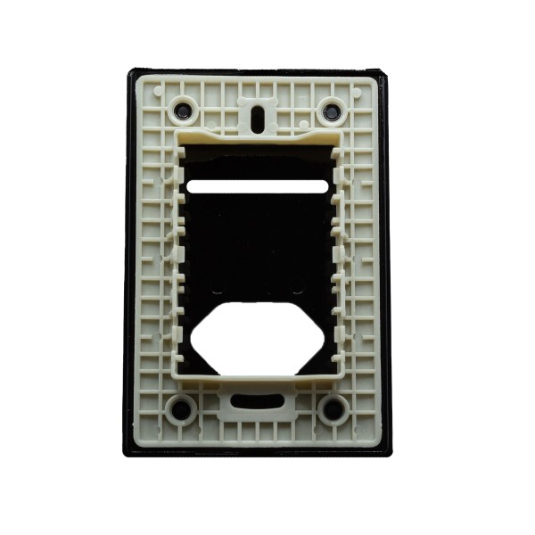 Encontraproduto.com.br - Placa 4X2 Para 1 Interruptor + 1 Tomada Universal 2P + T Com Suporte Preto Brilhante Novara PB-1700/78 Dicompel