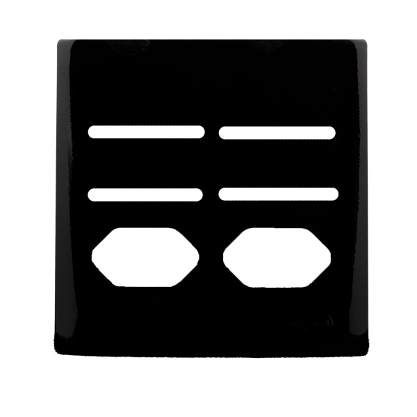 Encontraproduto.com.br - Placa 4X4 Para 4 Interruptores + 2 Tomadas Com Suporte Preto Brilhante Novara PB-1700/121 Dicompel