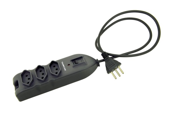 Encontraproduto.com.br - Filtro De Linha Com 3 Tomadas 2 Fusíveis 10A 1Mt Bivolt Preto Dicompel