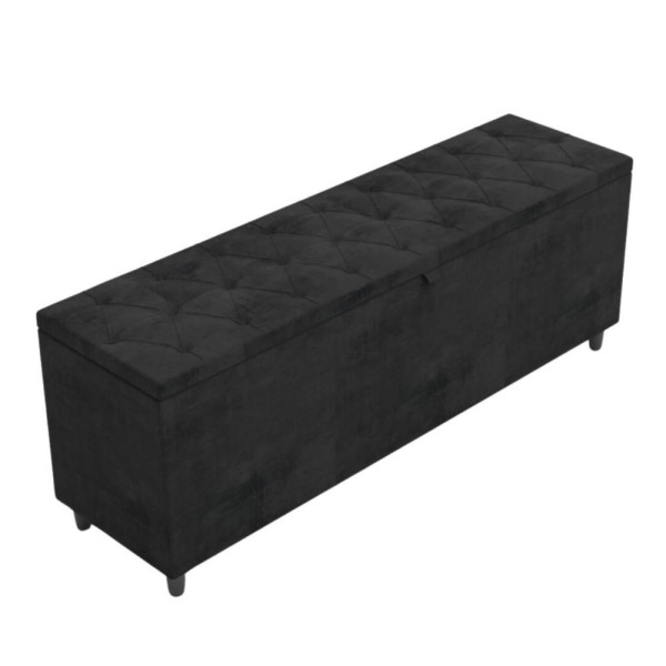 Recamier Baú Roma Casal Capitonê Veludo Decorativo Preto