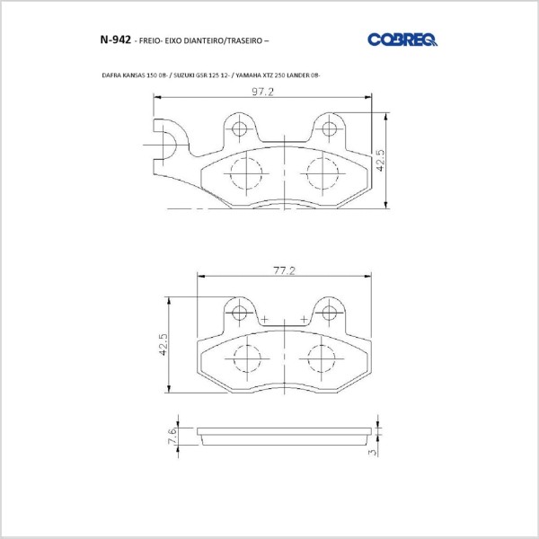 Encontraproduto.com.br - Pastilha Freio Cobreq N-942 Xtz 250 Lander 06-15 Dianteiro (MP)