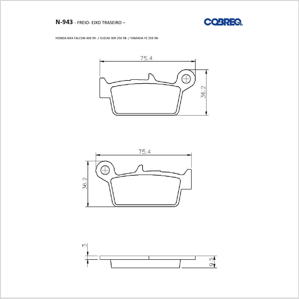 Encontraproduto.com.br - Pastilha Freio Cobreq N-943 Nx 400 Falcon Traseiro (MP)