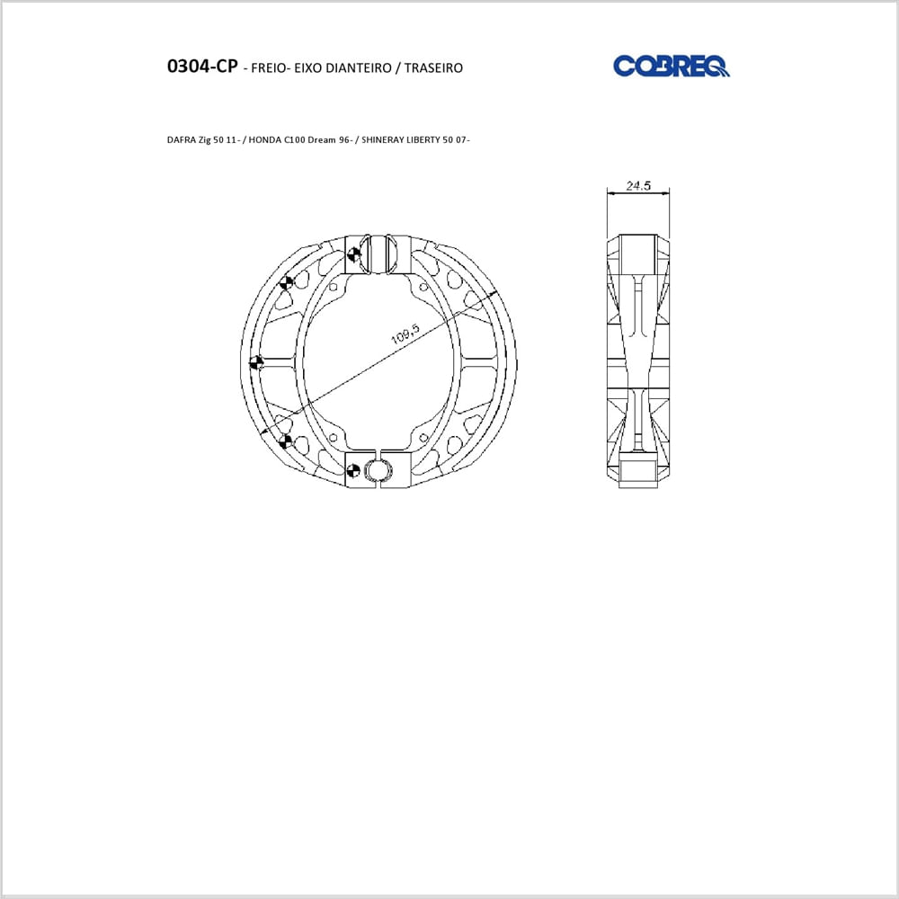 Encontraproduto.com.br - Patim Freio Cobreq (0304-cp) Cg 125 83-99 T.
